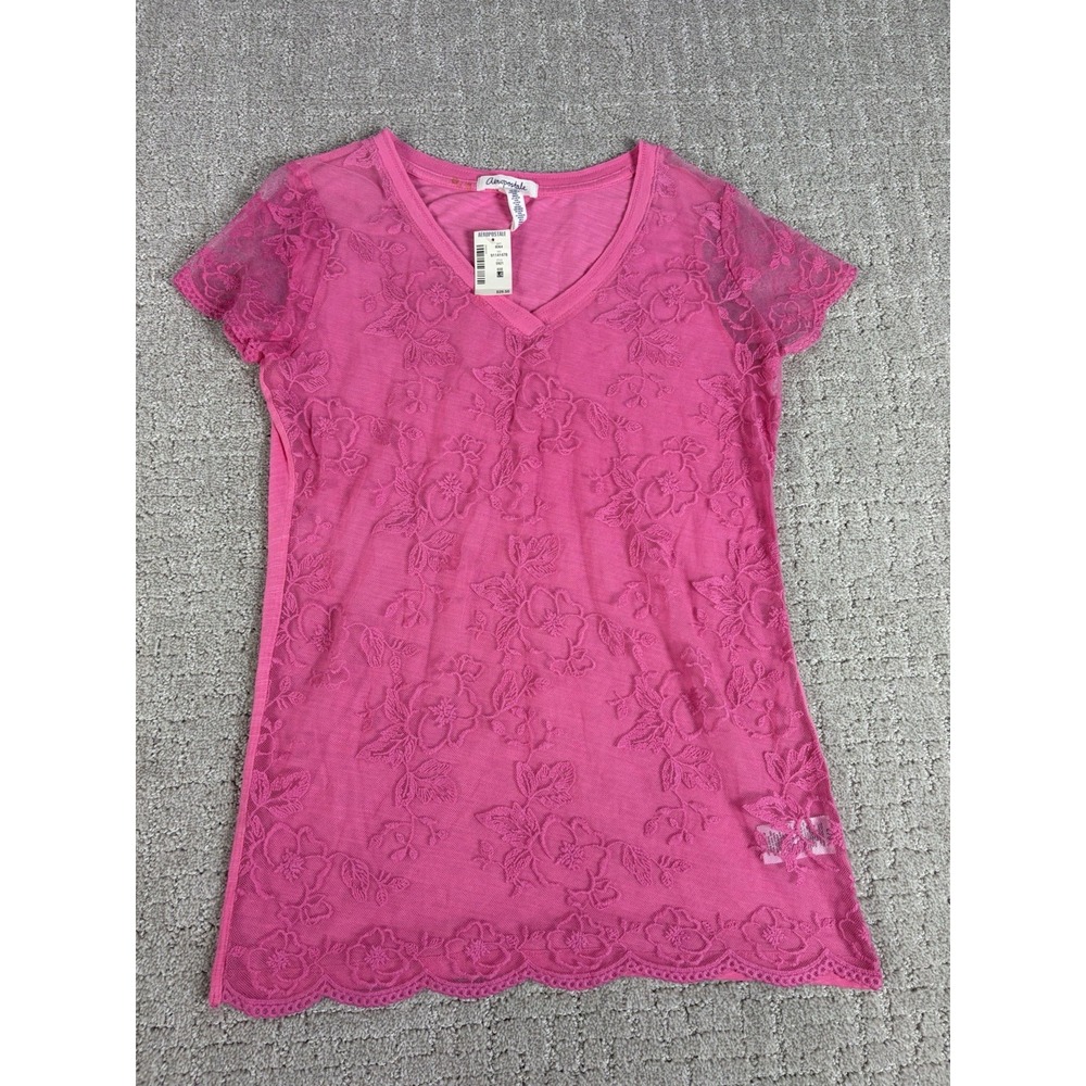 Aeropostale Sheer Pullover Top Pink Large Dead Stock Y2K Coquette Barbiecore